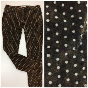 FREE PEOPLE Brown Cream Mini Polka Dots Velour/Velvet 5 Pocket Logo Button Pants